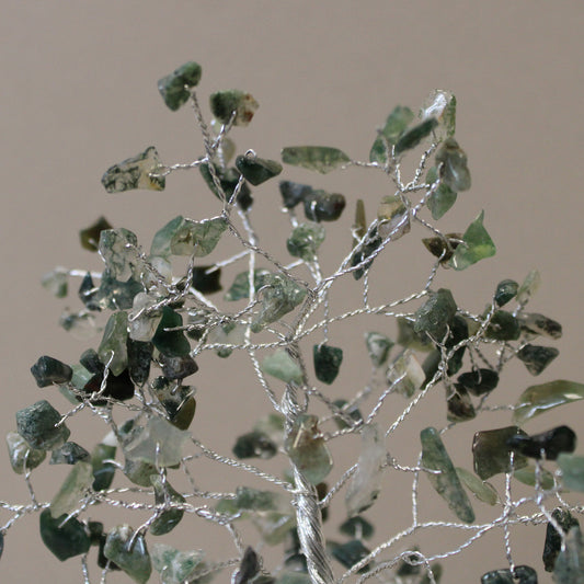Moss Agate crystal tree with orgonite base – handmade with 160 stones of natural crystals