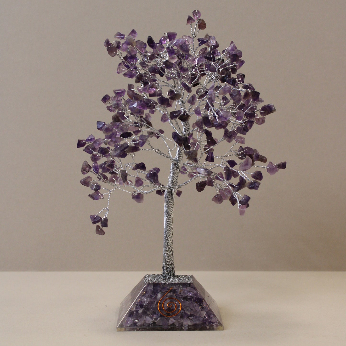 Amethyst crystal tree with orgonite base – handmade with 320 stones of natural crystals
