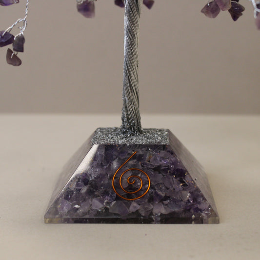 Amethyst crystal tree with orgonite base – handmade with 320 stones of natural crystals