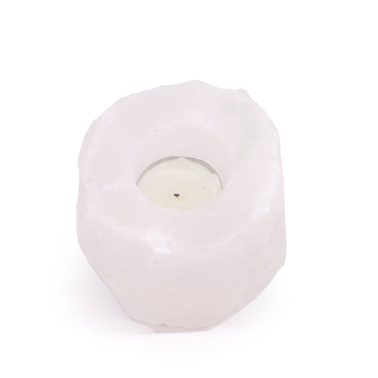 White Himalayan salt candle holder – natural raw crystal, approx. 600–800g