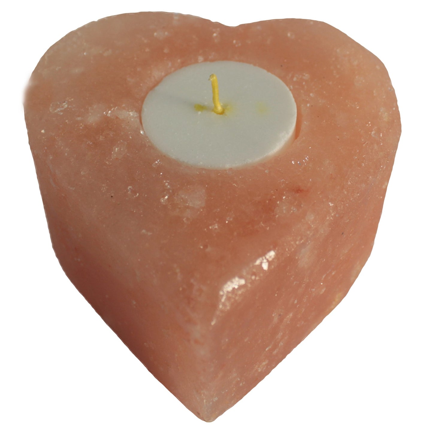 Heart-shaped Himalayan salt candle holder – pink crystal, approx. 600–800g