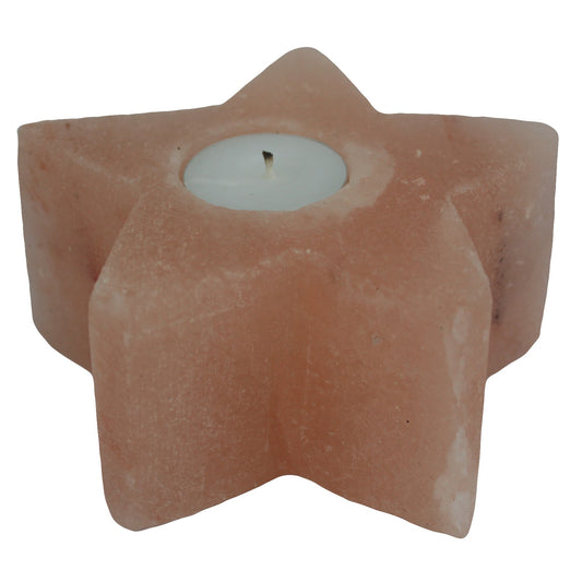 Star-shaped Himalayan salt candle holder – natural pink crystal, approx. 600–800g
