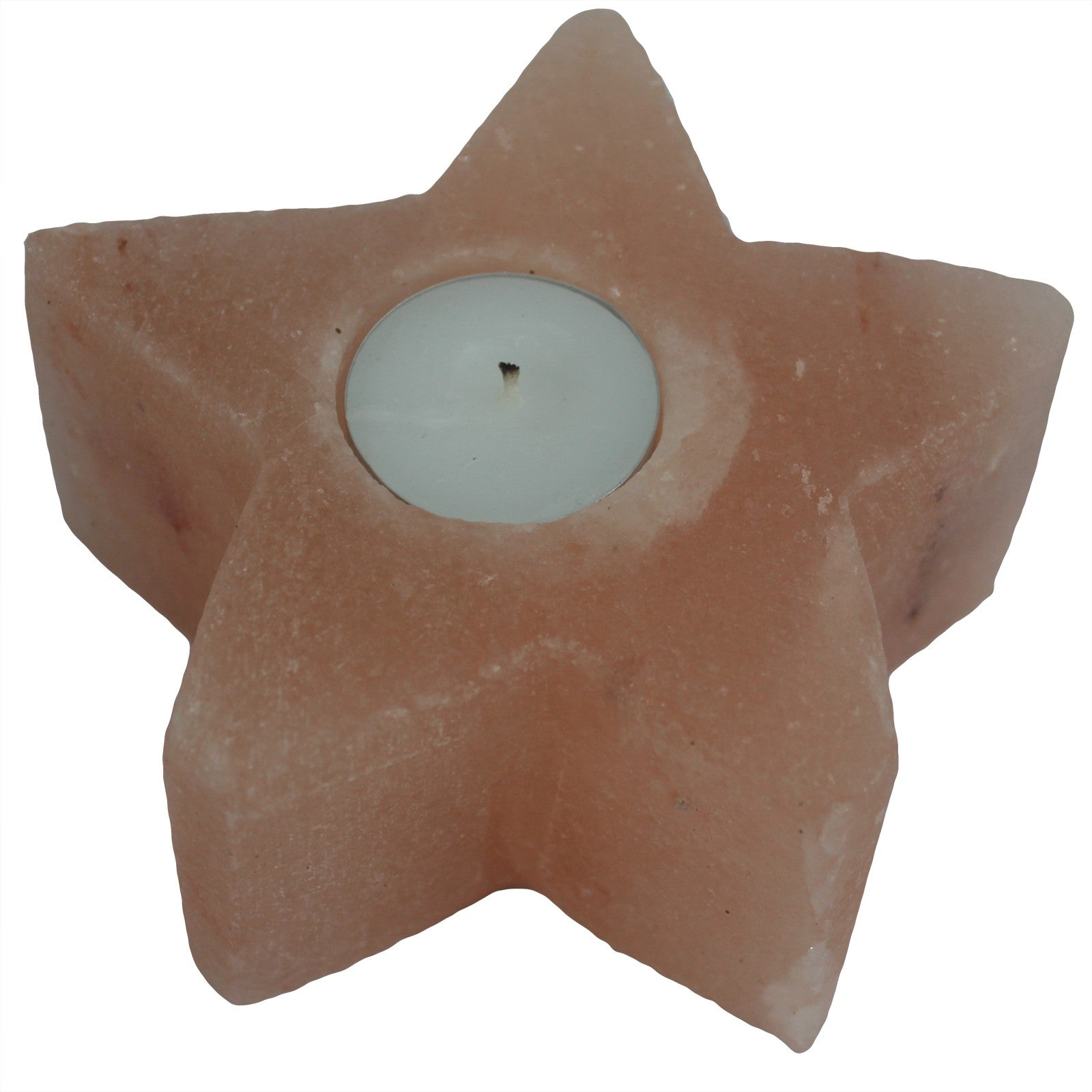 Star-shaped Himalayan salt candle holder – natural pink crystal, approx. 600–800g