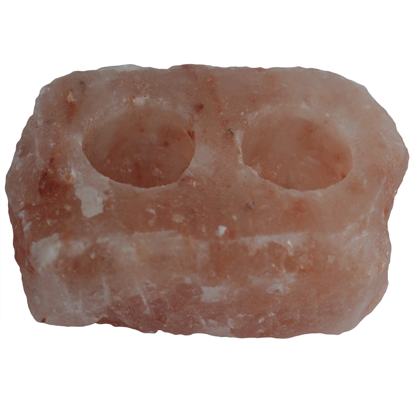 Double Himalayan salt candle holder – natural pink salt crystal for two tea lights