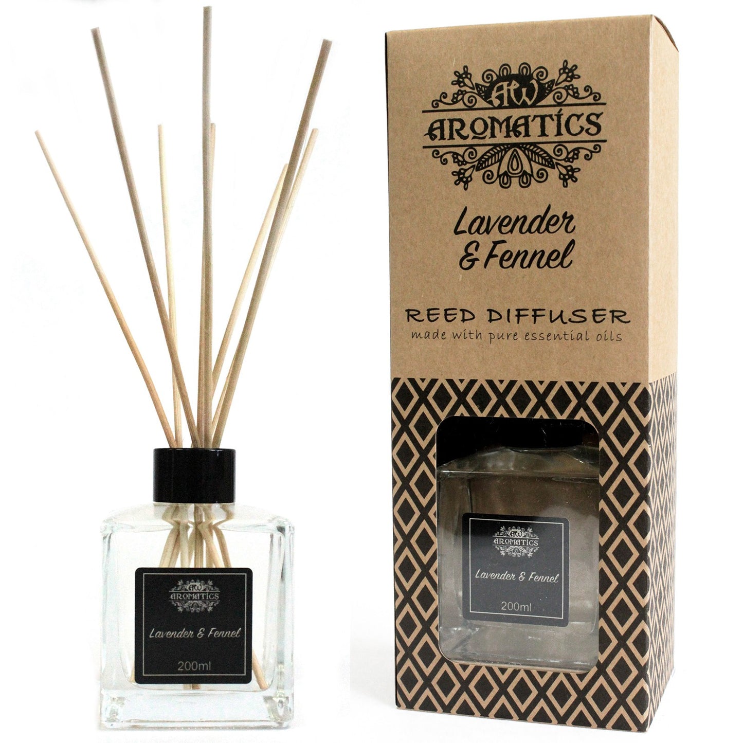 Reed diffuser with Lavender & Fennel essential oils – 200ml bottle in gift box