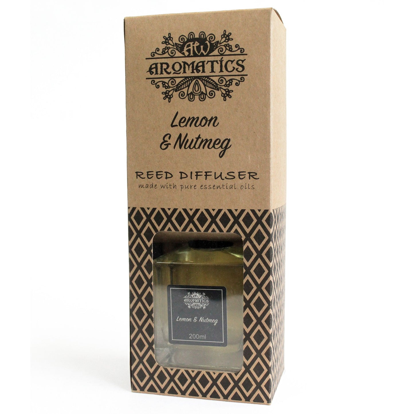 Reed diffuser with Lemon & Nutmeg essential oils – 200ml glass bottle in gift box