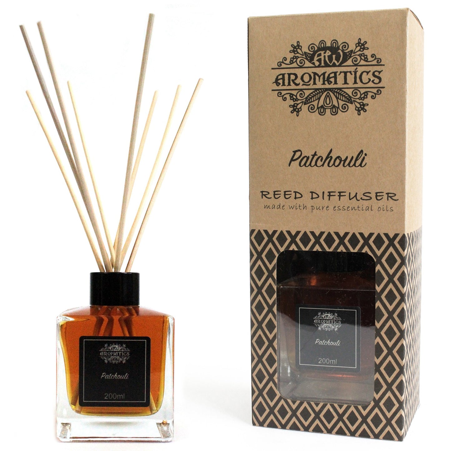 Reed diffuser with Patchouli essential oil – 200ml earthy scent in gift box