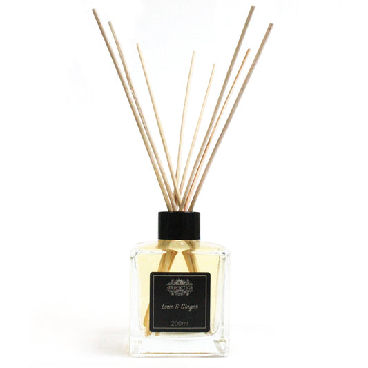 200ml reed diffuser with Lime & Ginger essential oils in a boxed glass bottle