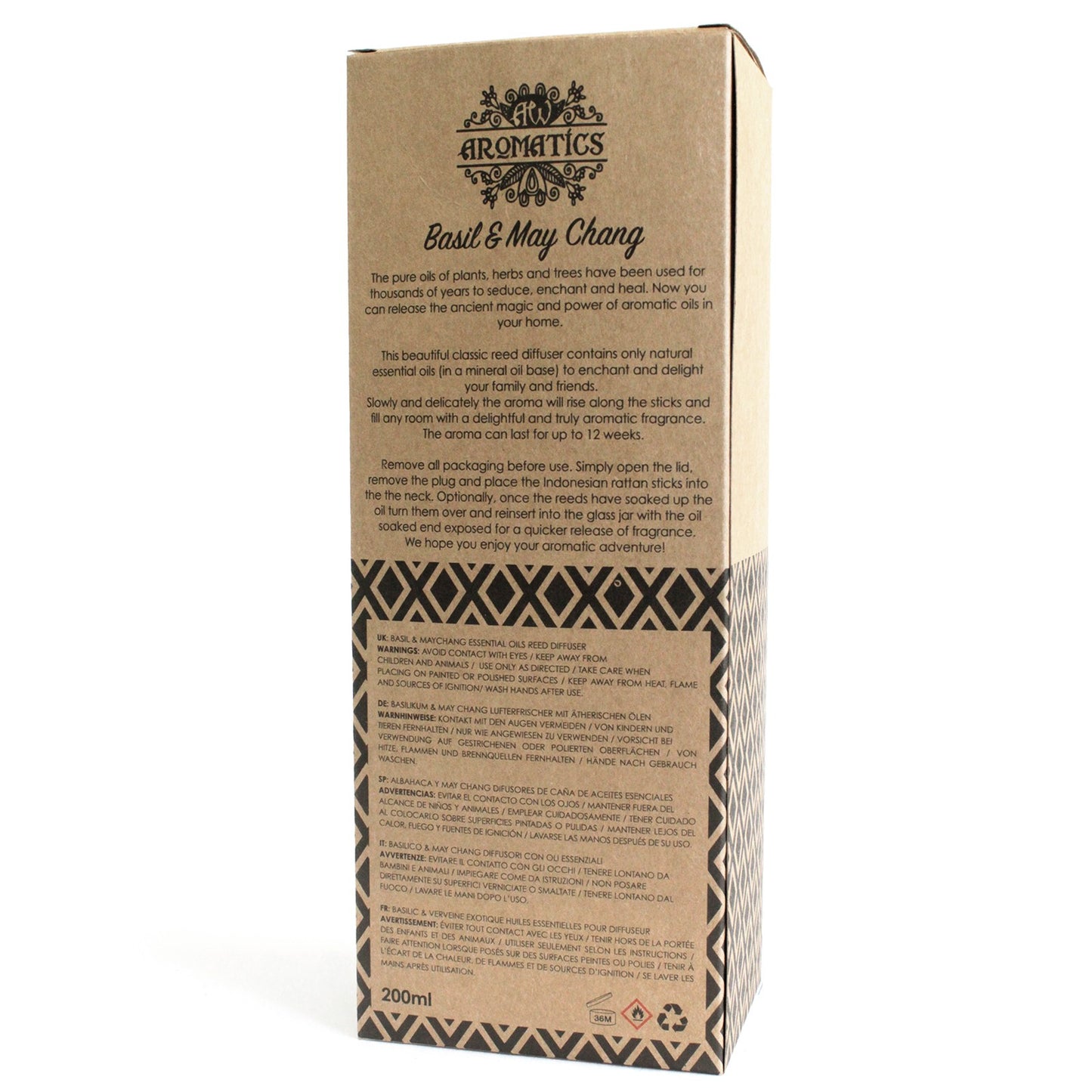 200ml Basil & Maychang essential oil reed diffuser with gift box