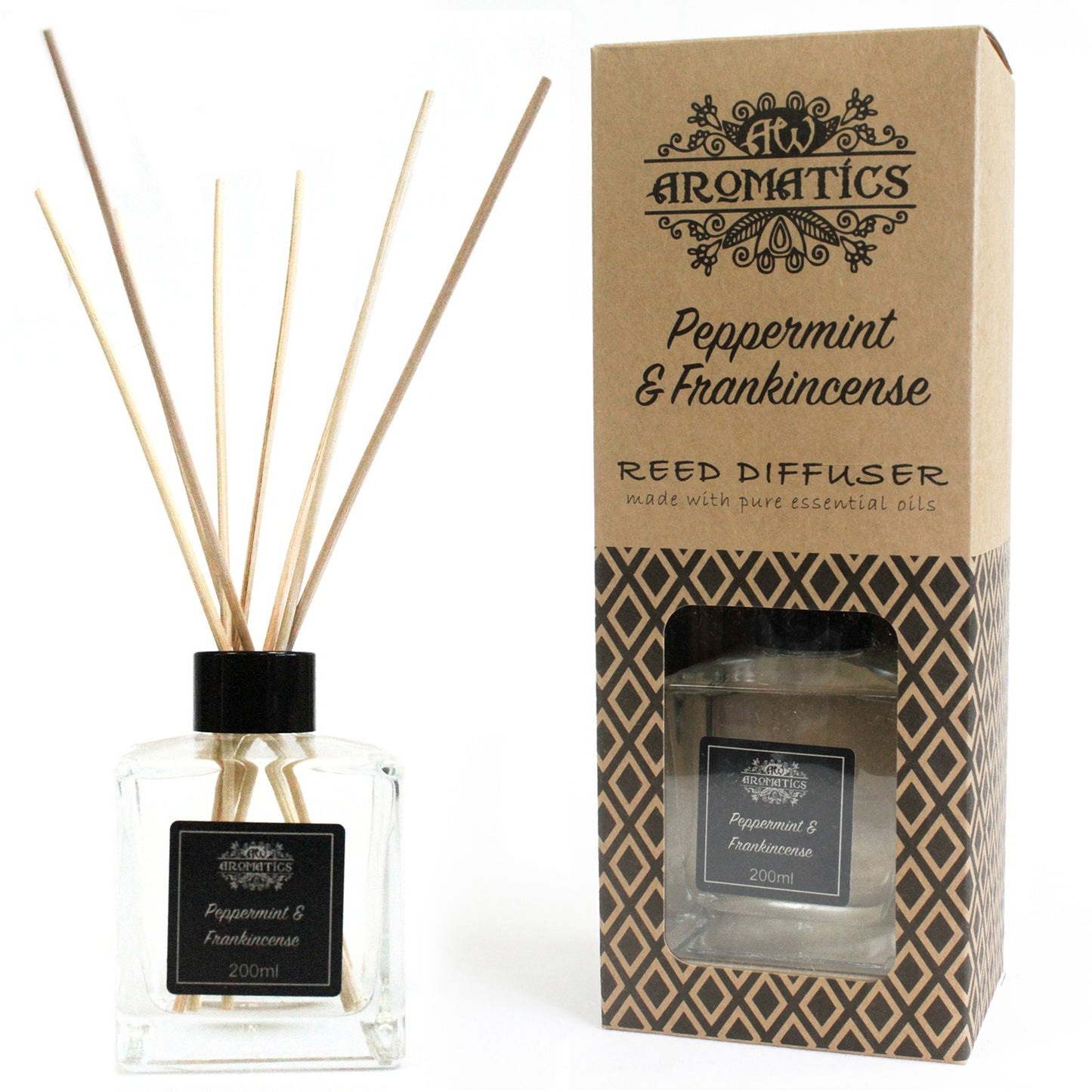 200ml Peppermint & Frankincense essential oil reed diffuser with rattan sticks