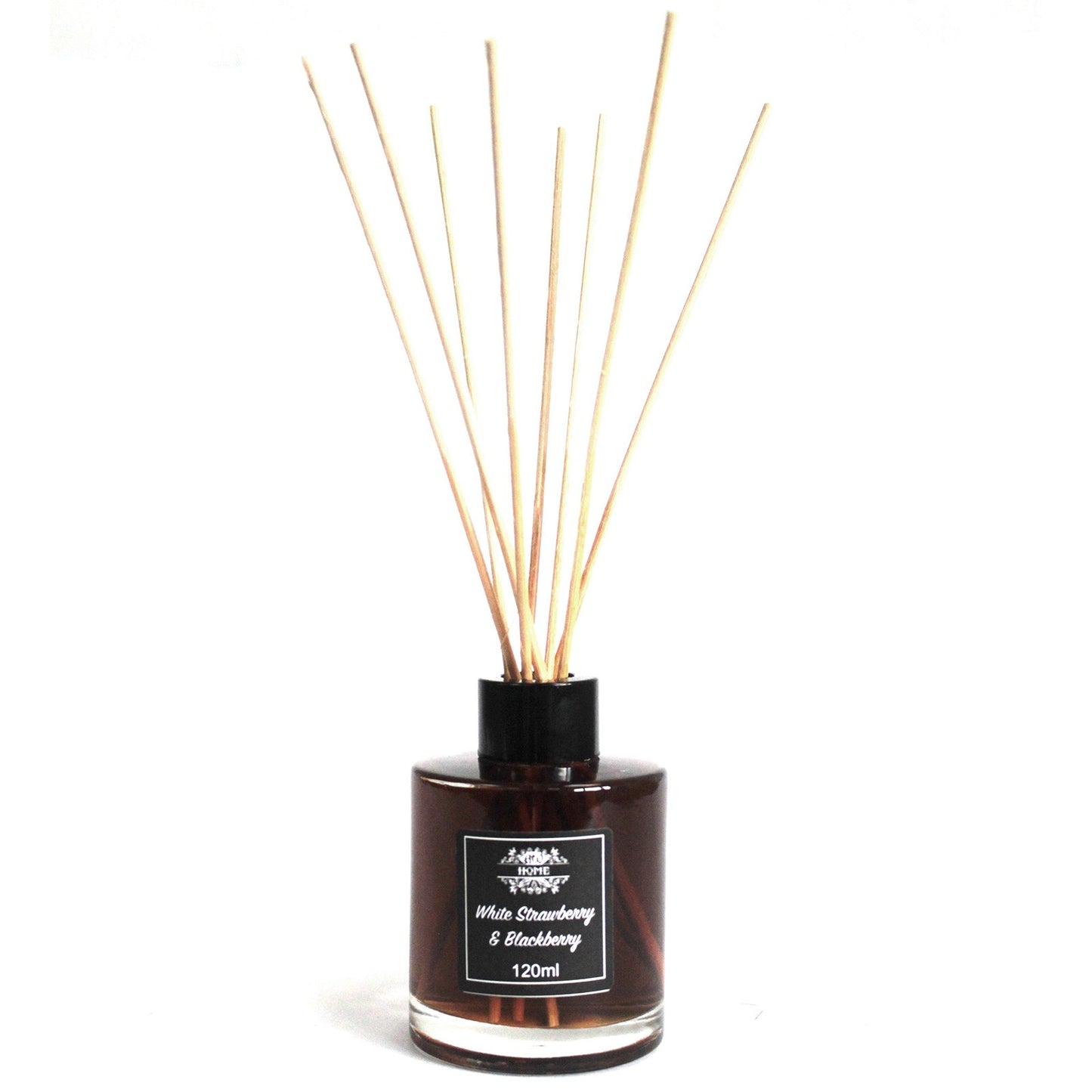 120ml reed diffuser with white strawberry and blackberry fragrance in glass bottle