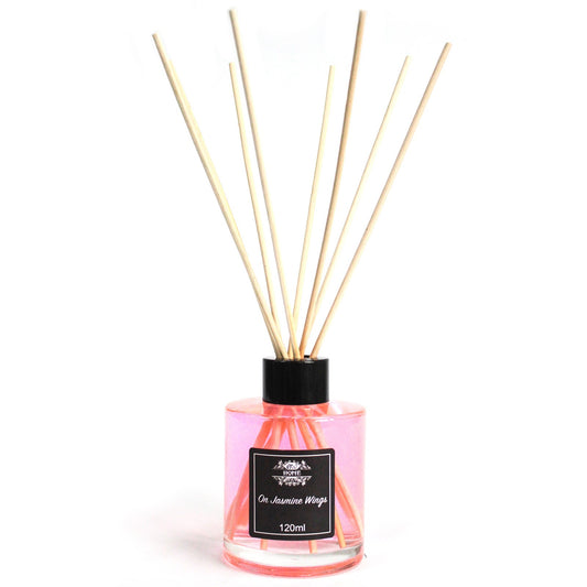 120ml reed diffuser with soft jasmine floral fragrance in a clear glass bottle
