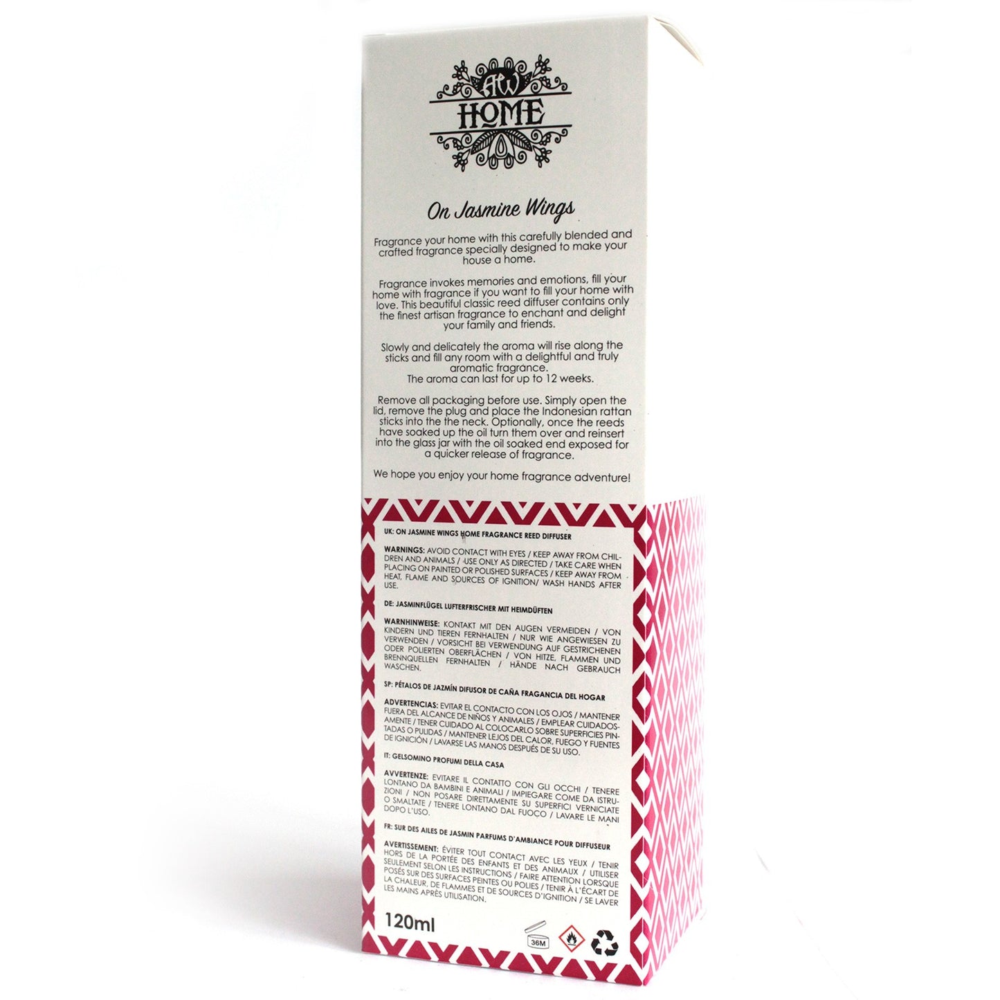 120ml reed diffuser with soft jasmine floral fragrance in a clear glass bottle
