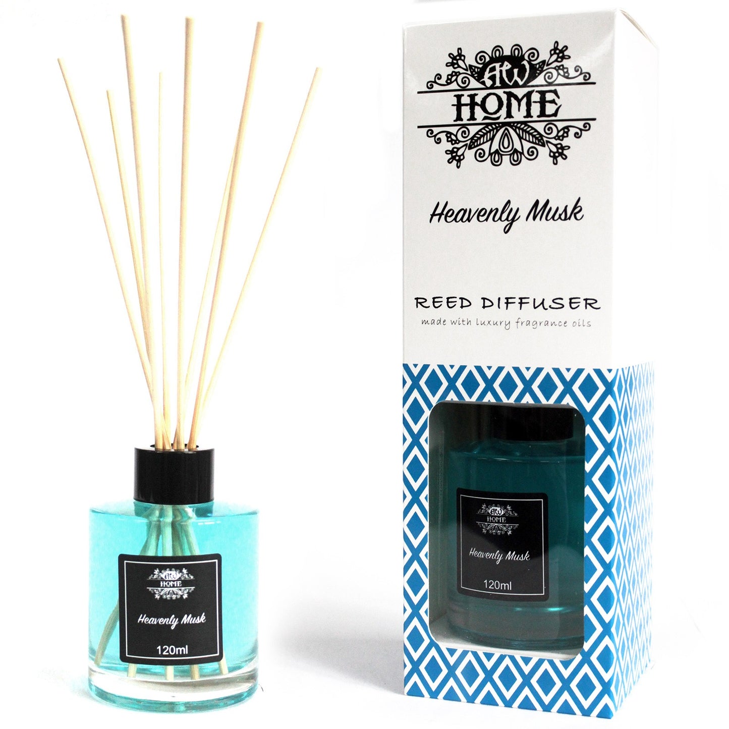 120ml reed diffuser in glass bottle with soft musk fragrance
