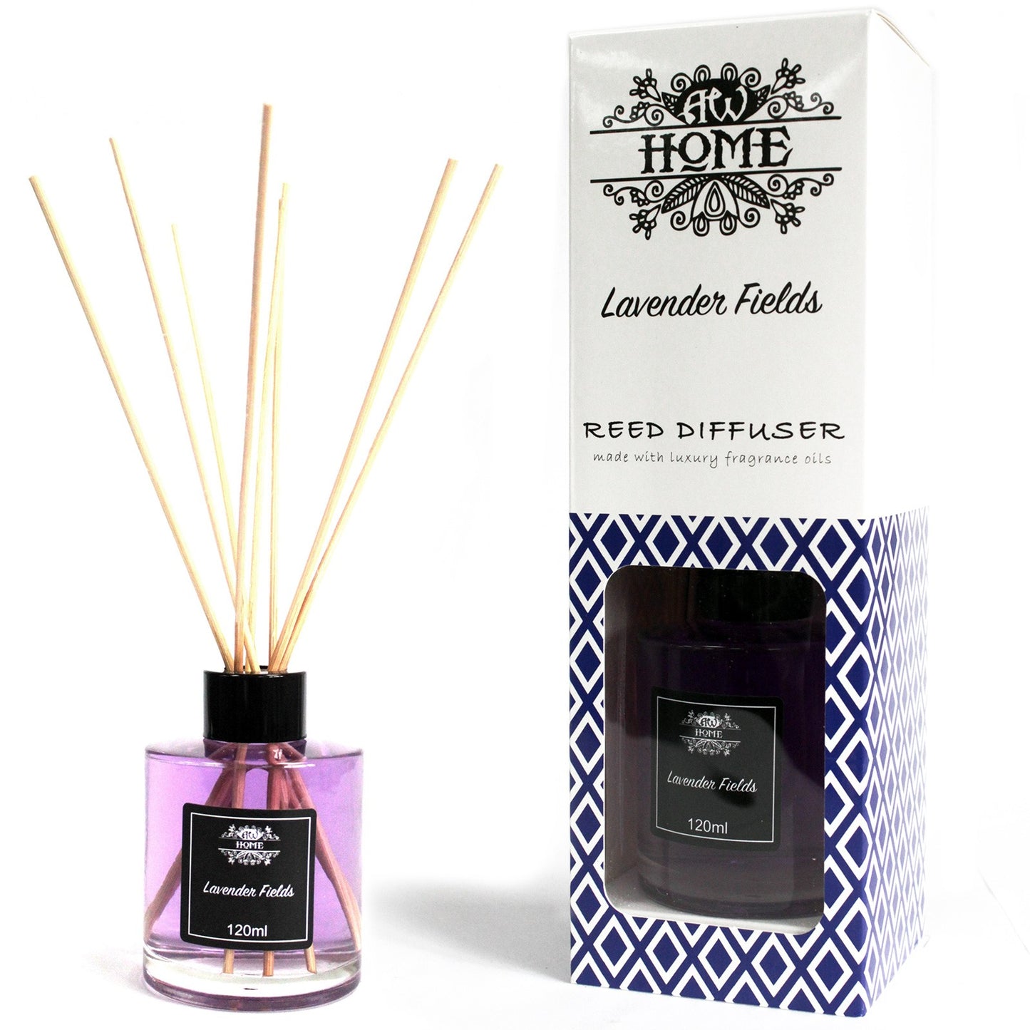 Lavender Fields fragrance oil reed diffuser in 120ml glass bottle