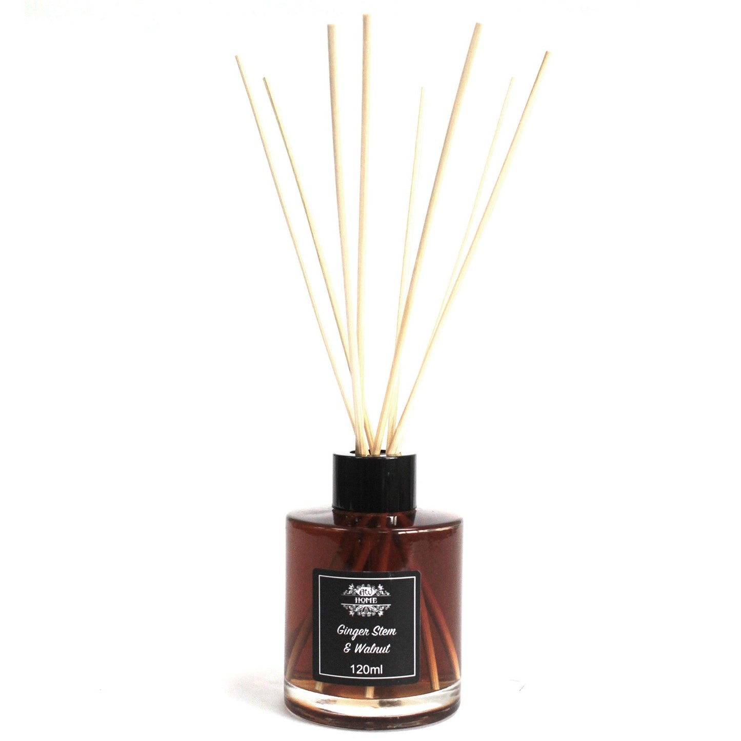 Ginger Stem & Walnut 120ml reed diffuser in clear glass bottle