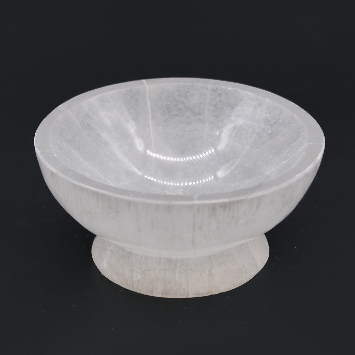 Selenite Ritual Bowl with Pedestal Base – 10cm, polished Moroccan selenite