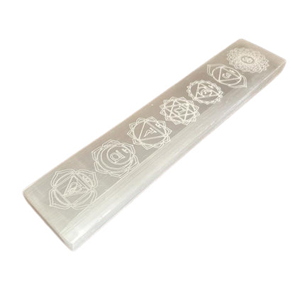 Selenite Flat Bar Charging Plate 20cm engraved with chakra symbols