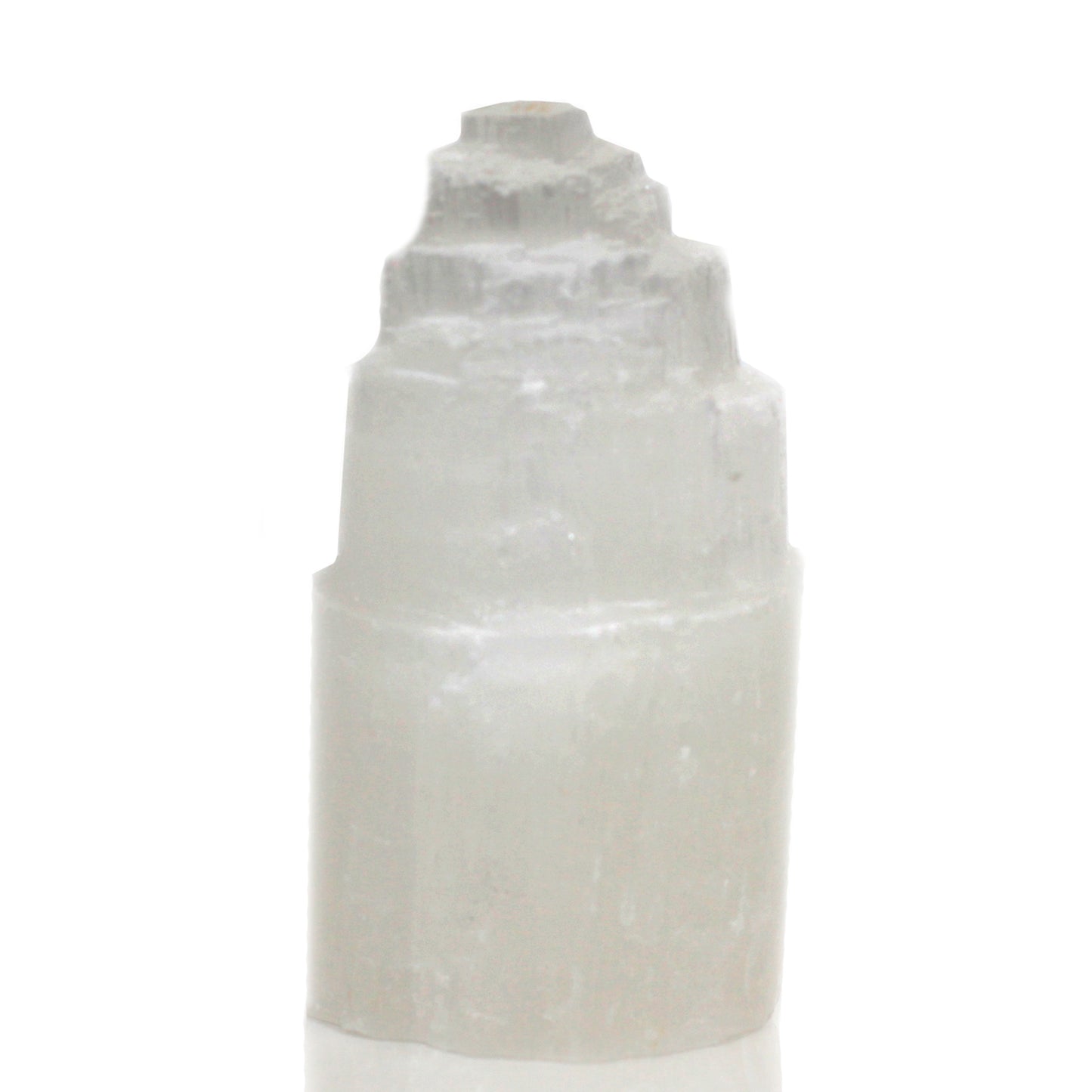 Natural Selenite Tower Lamp – 15cm with soft glow, hand-carved Moroccan crystal