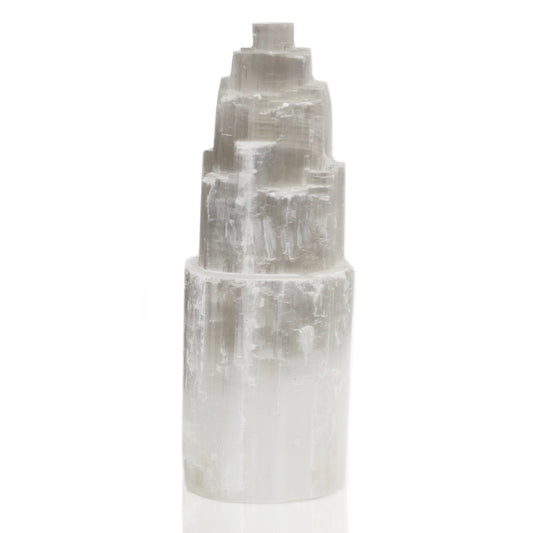 Natural Selenite Tower Lamp – 25cm glowing crystal lamp from Morocco