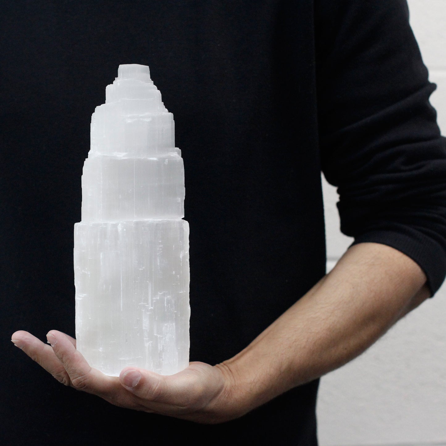Natural Selenite Tower Lamp – 25cm glowing crystal lamp from Morocco