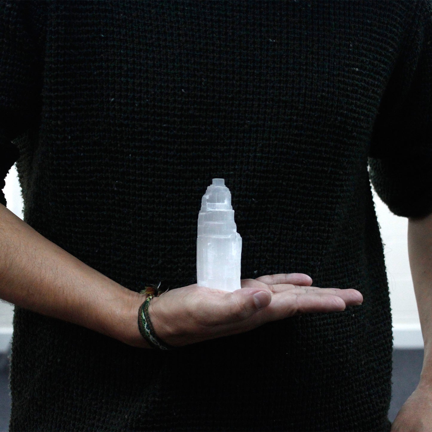 10cm Natural Selenite Tower with lunar glow, ethically sourced from Morocco