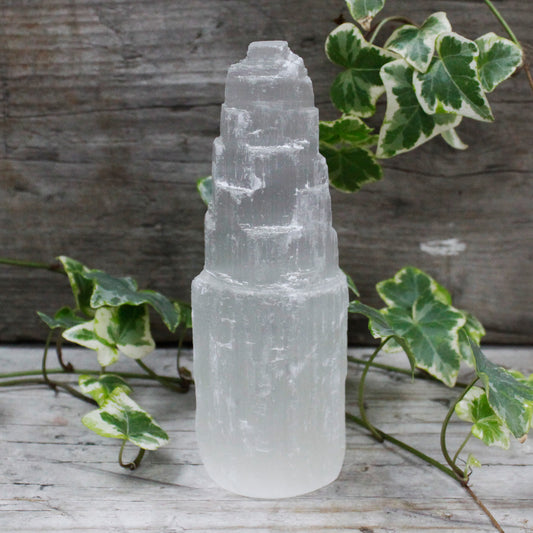 15cm Natural Selenite Tower with moonlight sheen, sourced from Morocco