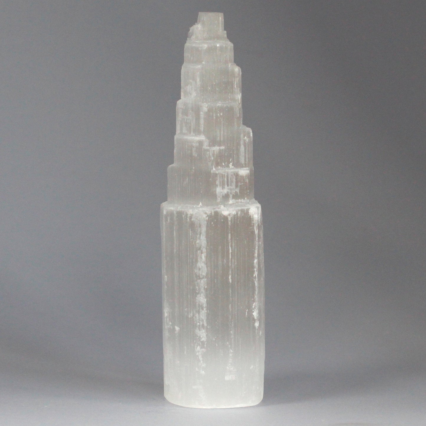 20cm Natural Selenite Tower with milky lunar glow, ethically sourced from Morocco