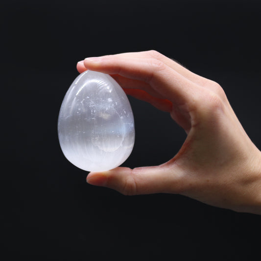 Polished Moroccan Selenite Egg – 5–6cm, moonlit sheen for healing and chakra work