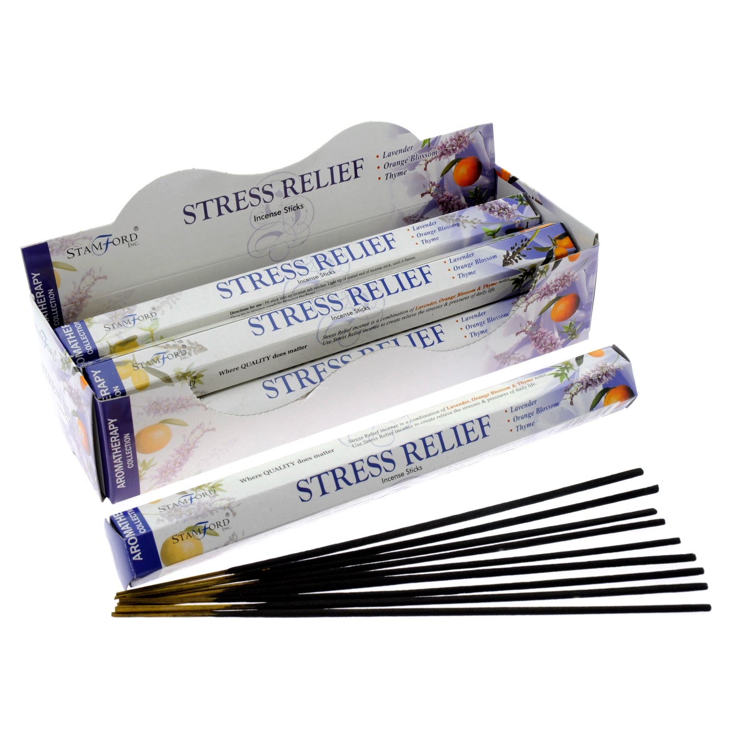 Stamford Premium Hex Incense Sticks – Stress Relief with lavender, orange blossom, and thyme fragrance box and sticks