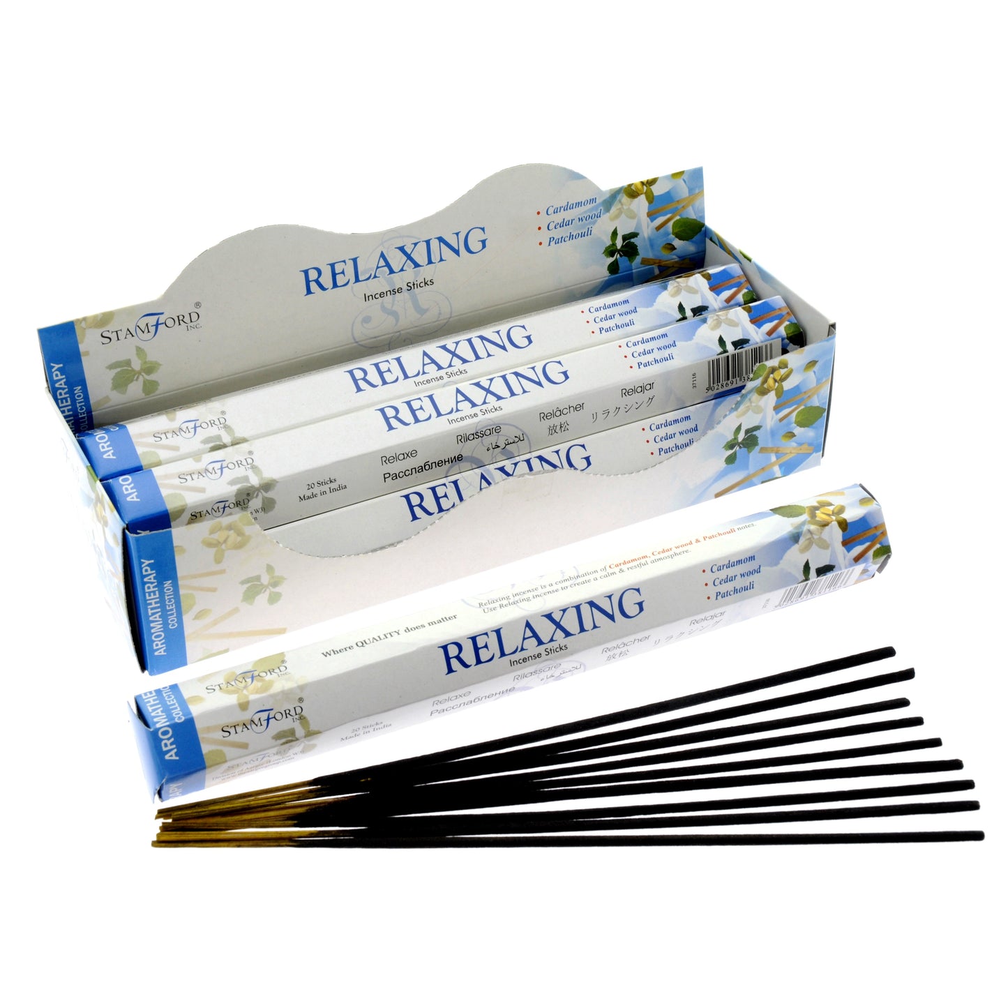 Stamford Premium Hex Incense Sticks – Relaxing with cardamom, cedarwood, and patchouli fragrance box and sticks