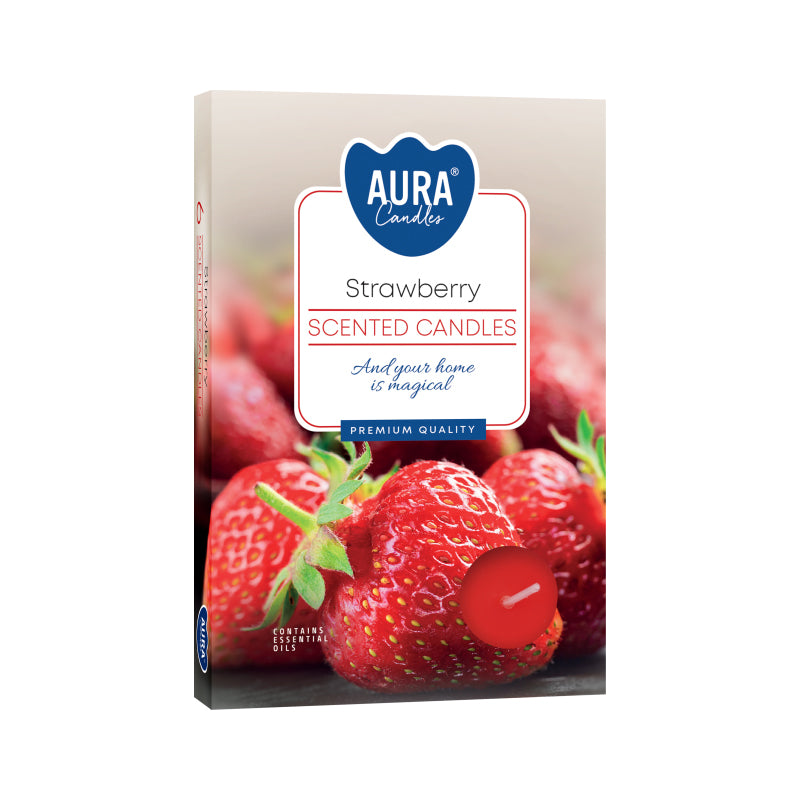Box of 6 Strawberry scented tea lights – fresh berry fragrance candles