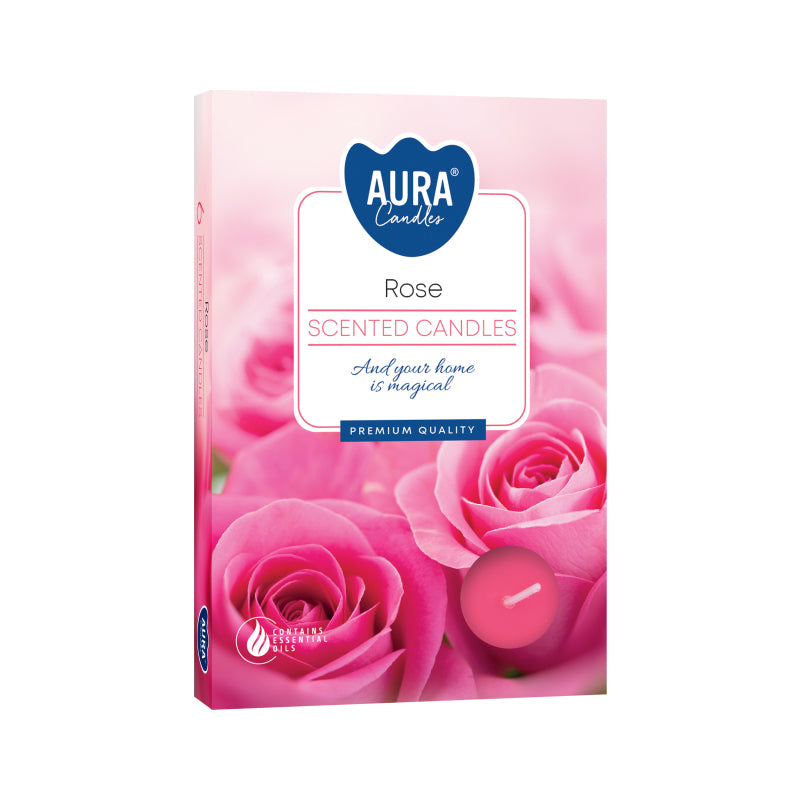 Box of 6 Rose scented tealights – soft romantic floral aroma candles