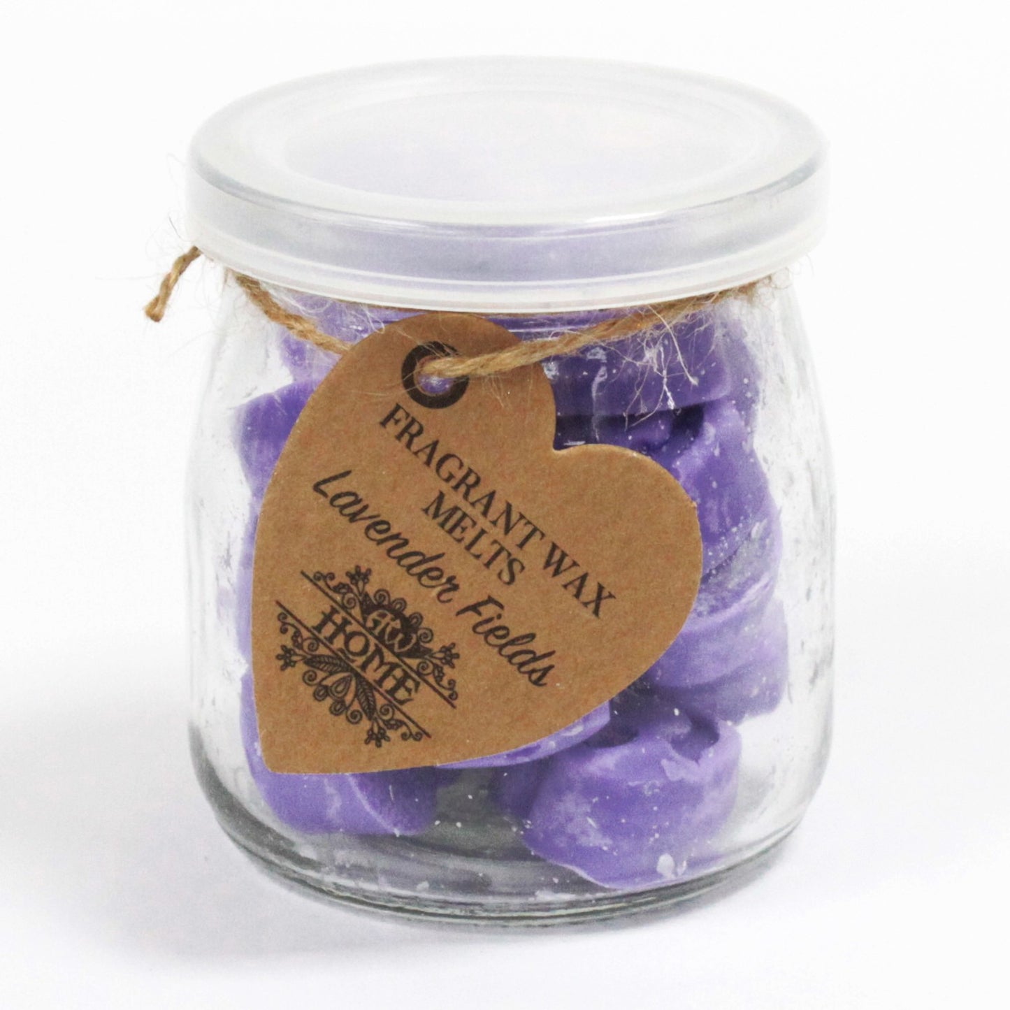 Lavender Fields soy wax melts – small hearts in reusable glass jar, approx. 16 melts