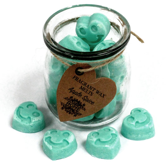 Apple Spice soy wax melts – small hearts in reusable glass jar, approx. 16 melts