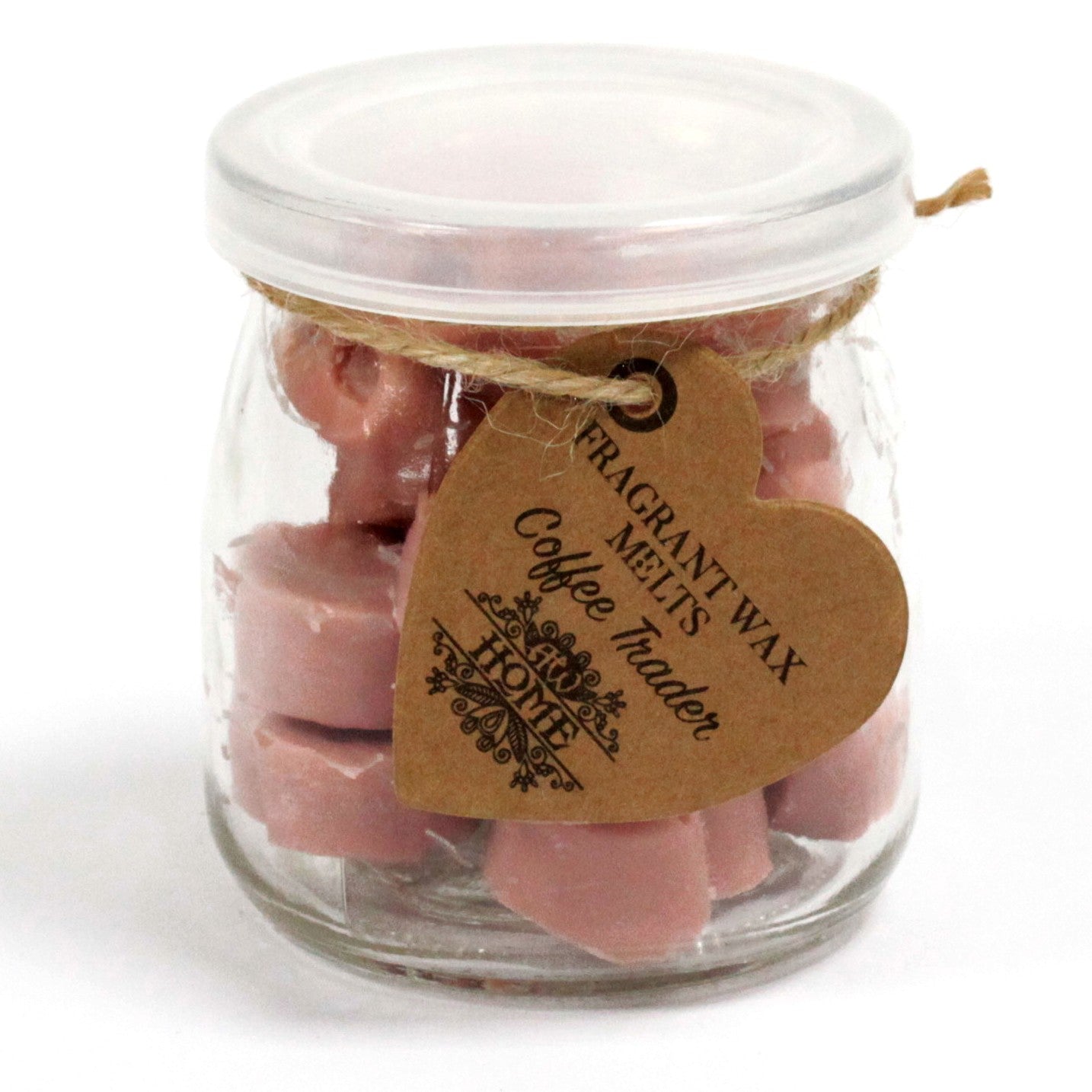 Coffee Trader soy wax melts – small hearts in reusable glass jar, approx. 16 melts