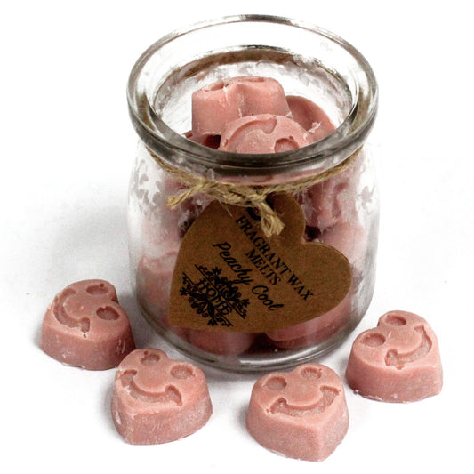 Peachy Cool soy wax melts – small hearts in reusable glass jar, approx. 16 melts