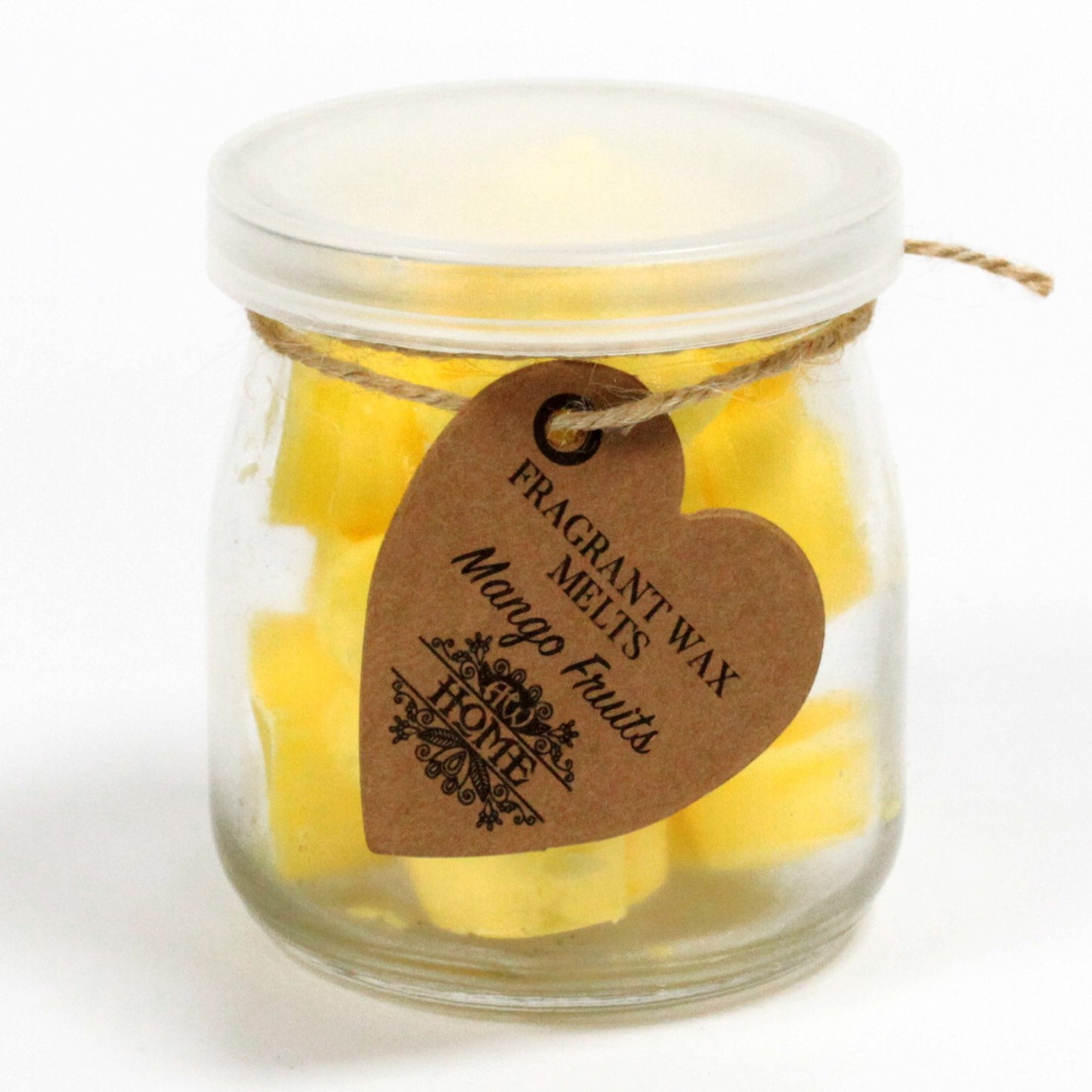 Mango Fruits soy wax melts – small hearts in reusable glass jar, approx. 16 melts