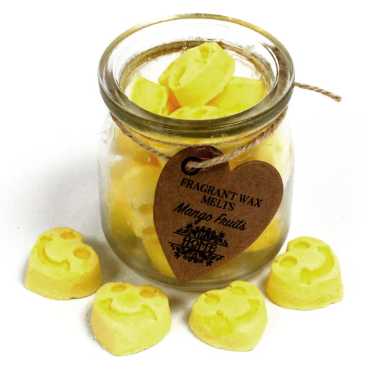 Mango Fruits soy wax melts – small hearts in reusable glass jar, approx. 16 melts