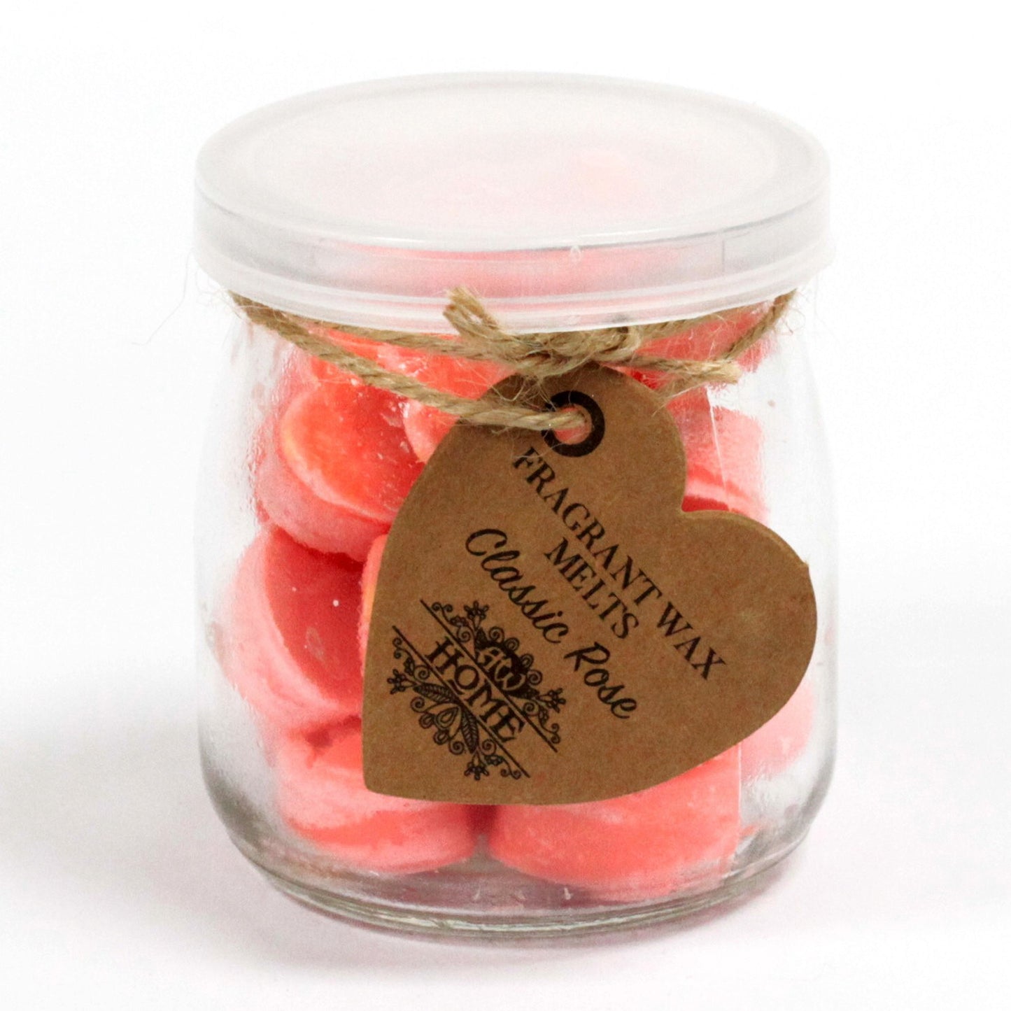 Classic Rose soy wax melts – small hearts in reusable glass jar, approx. 16 melts