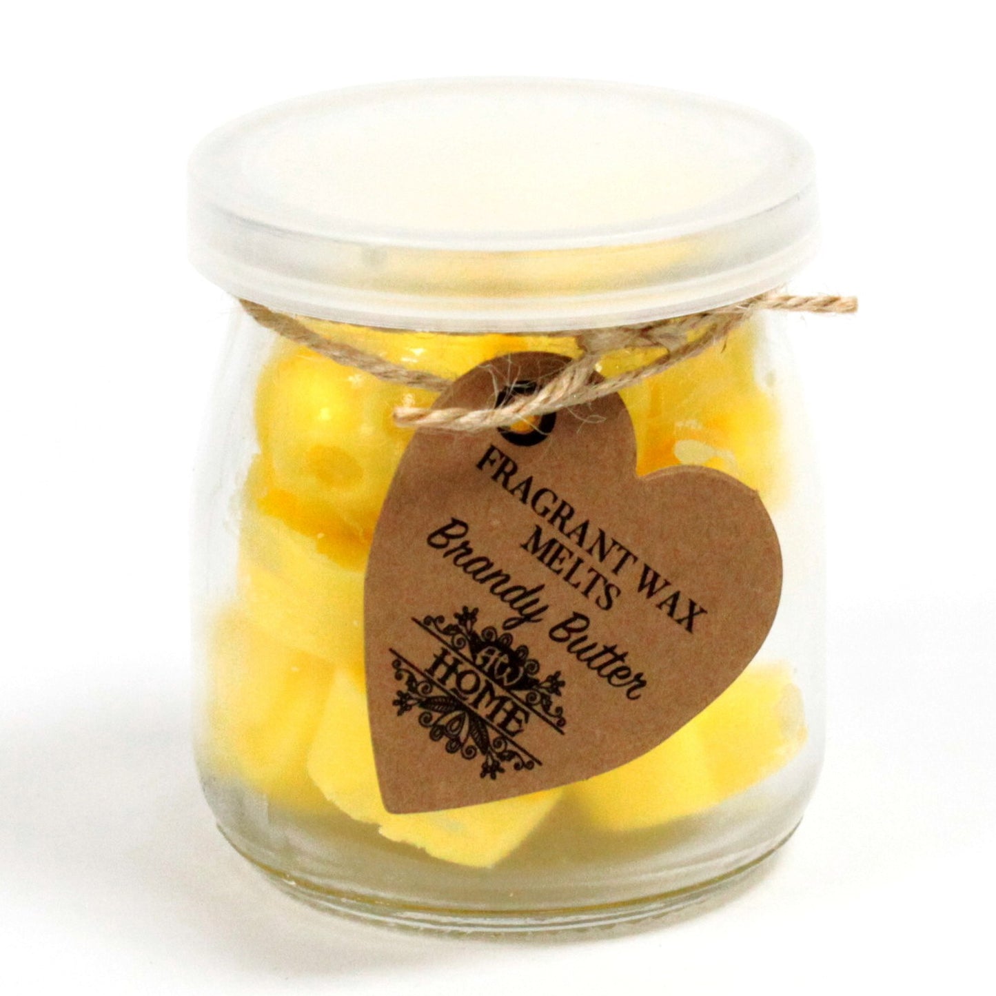 Brandy Butter soy wax melts – small hearts in reusable glass jar, approx. 16 melts