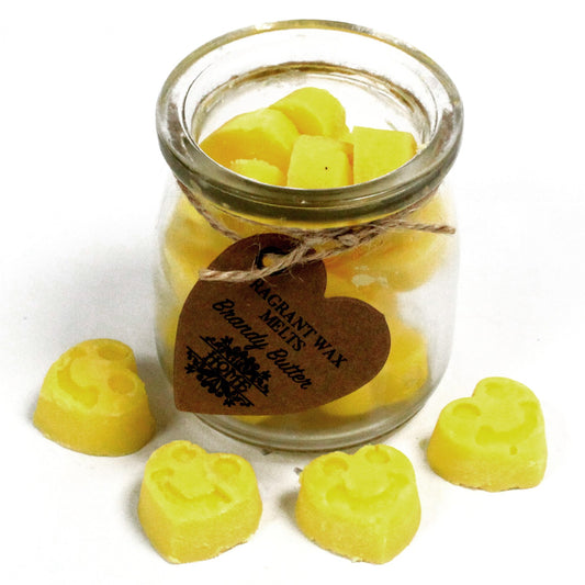 Brandy Butter soy wax melts – small hearts in reusable glass jar, approx. 16 melts