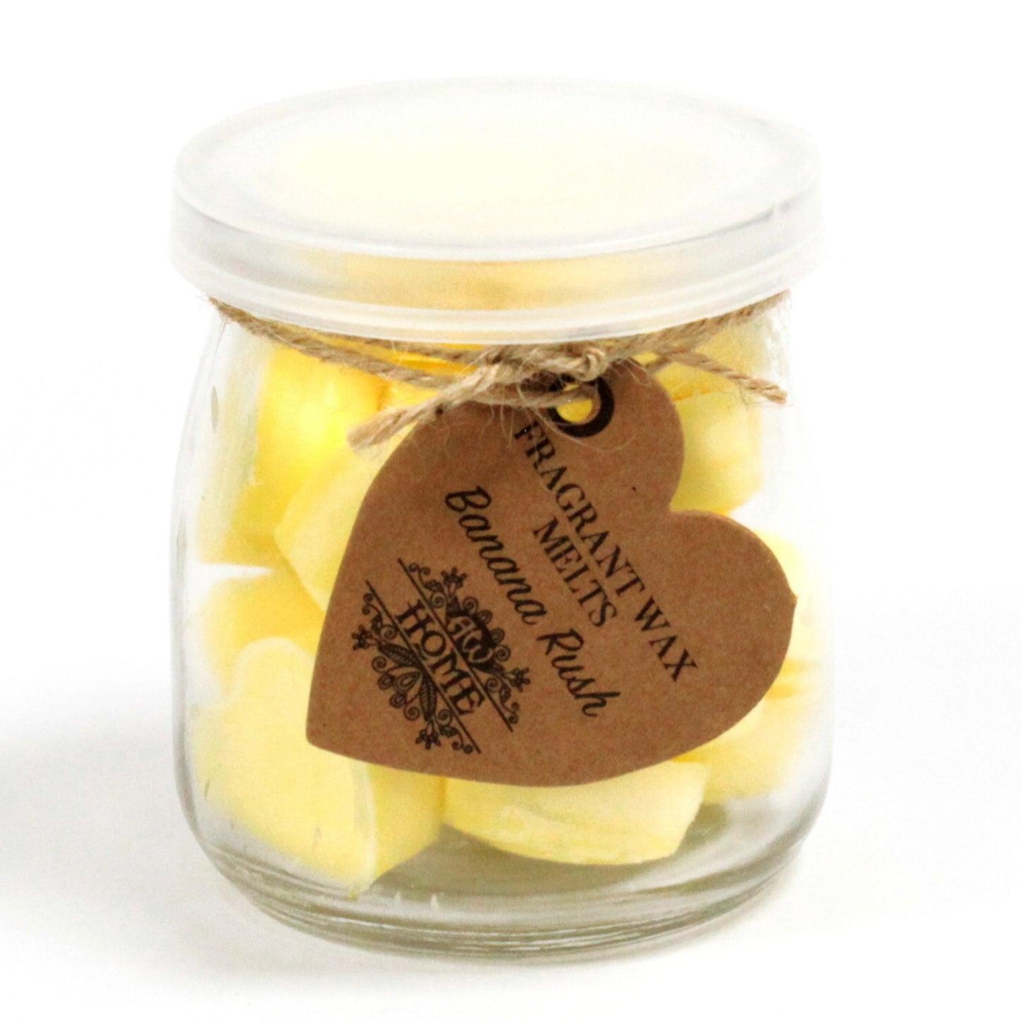 Banana Rush soy wax melts – small hearts in reusable glass jar, approx. 16 melts
