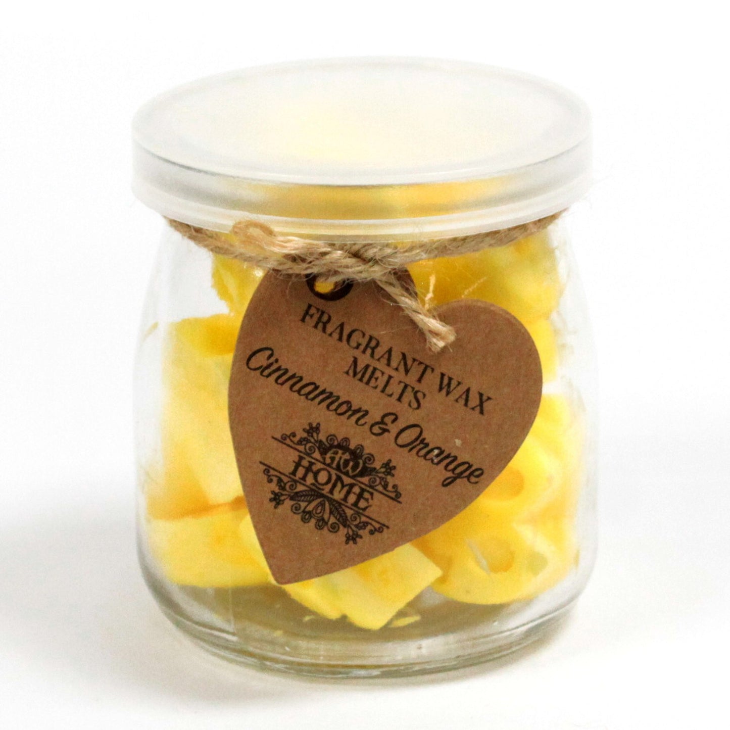 Cinnamon & Orange soy wax melts – small hearts in reusable glass jar, approx. 16 melts