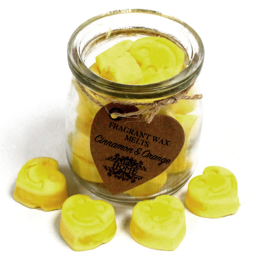 Cinnamon & Orange soy wax melts – small hearts in reusable glass jar, approx. 16 melts