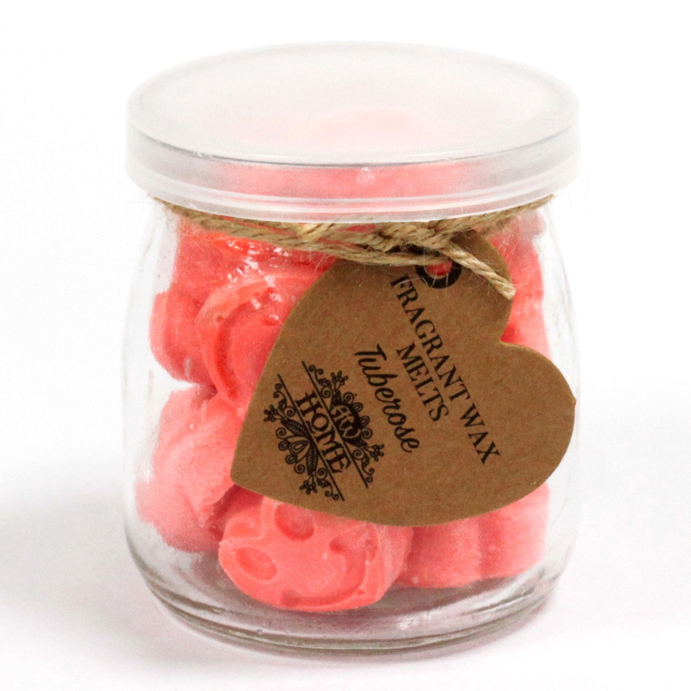 Tuberose soy wax melts – small hearts in reusable glass jar, approx. 16 melts