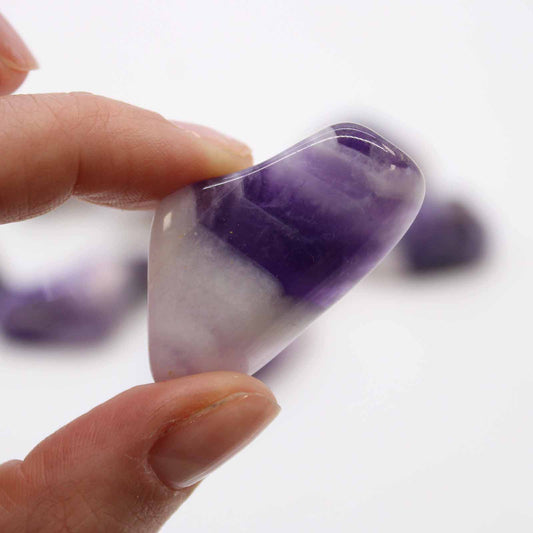 Large tumbled Amethyst Banded crystal – purple and white stone for calm and intuition