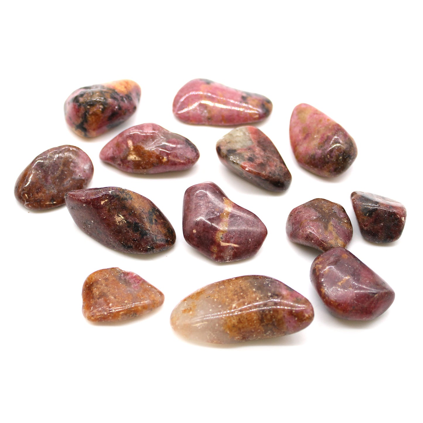 Large tumbled Rhodonite crystal – pink and black stone for compassion and emotional healing