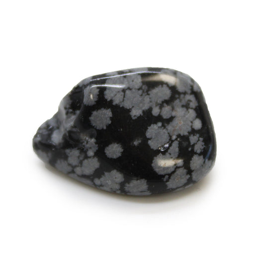 Large tumbled Snowflake Obsidian crystal – black stone with white patterns for balance and protection