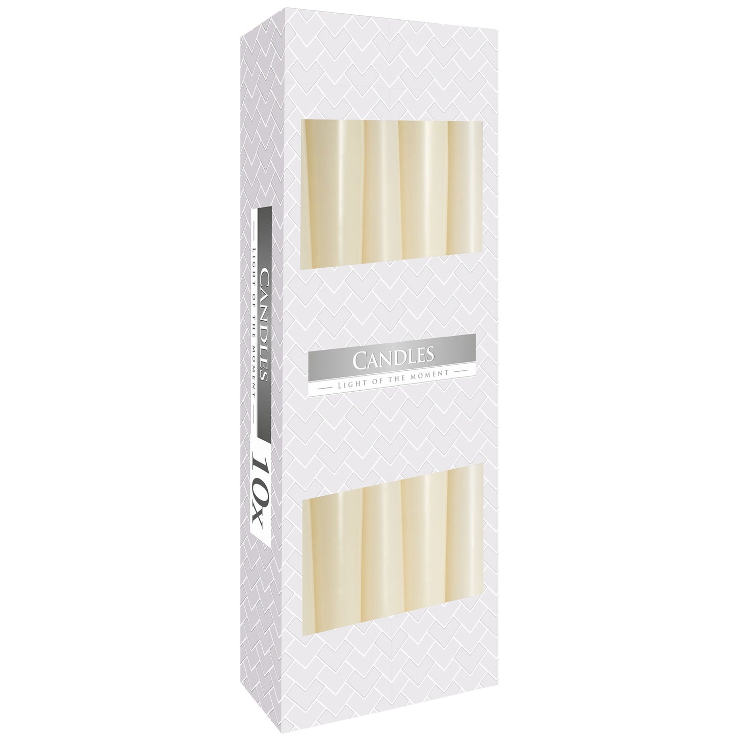 Ivory taper candles – box of 10, classic long-burning dinner candles